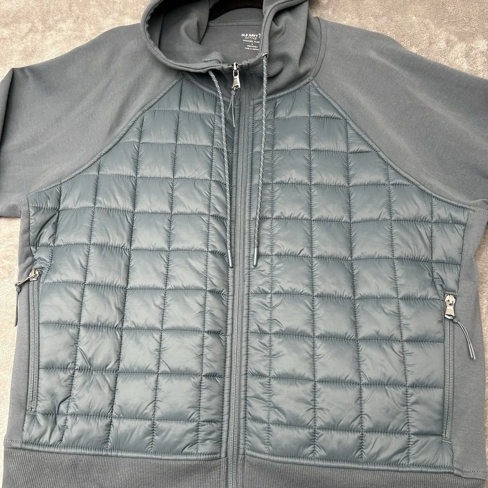 Old Navy Mens Active Dynamic Fleece Quilted Hybrid Zip Up Hoodie Blue Gray Large